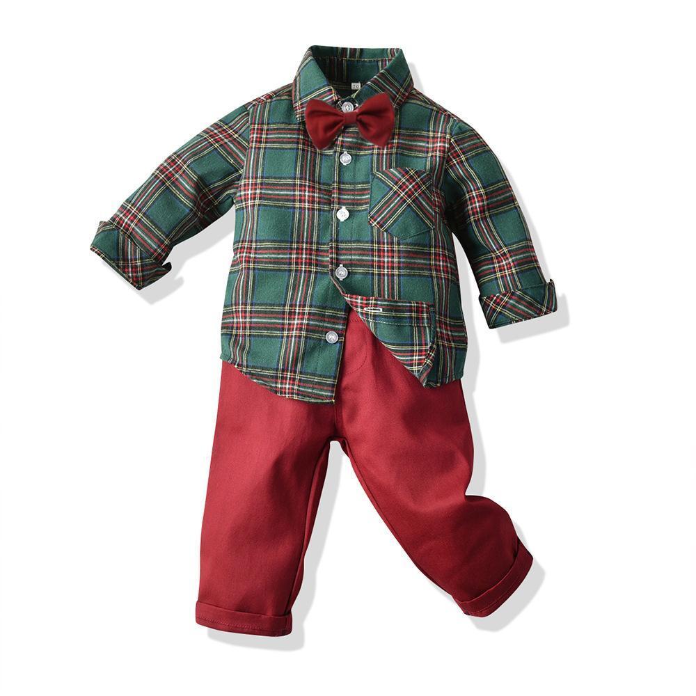 New children's plaid shirt long-sleeved trousers