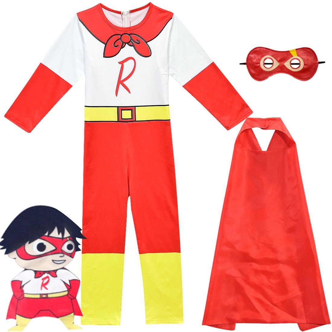 Kids Ryan's World Red Titan Jumpsuit Cosplay Costume Jumpsuit and cloak for Children