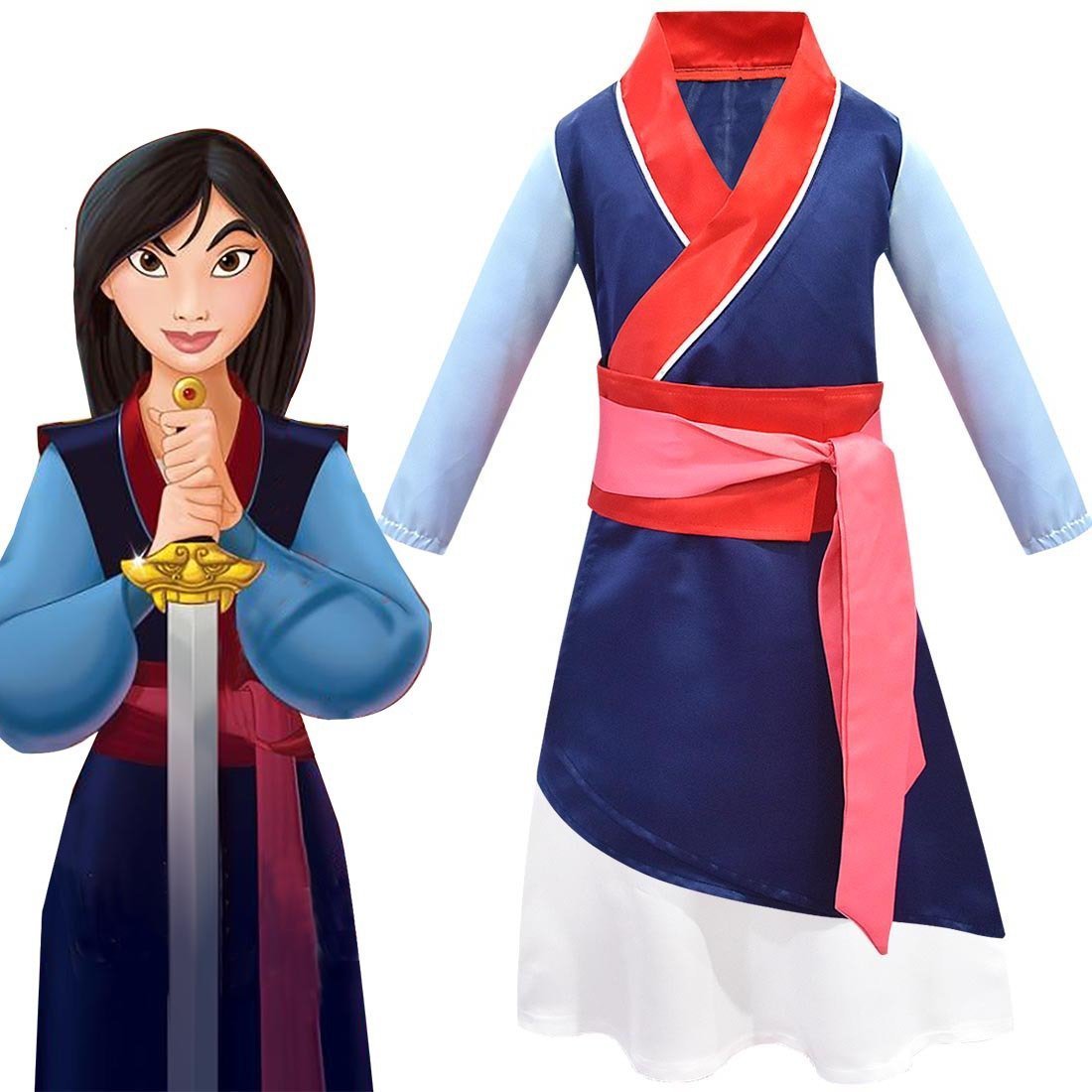 Hua Mulan Princess Girls Dress Up Costume Kids Halloween Cosplay Party dress 2022