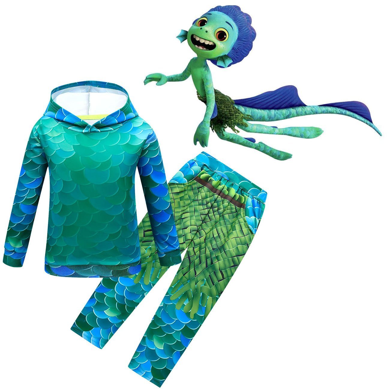 Luca cosplay fish monster costume boy sweater hoodie trousers suit