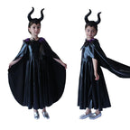 Maleficent Cosplay Costume 3 Pcs Cloak Outfit Girls Halloween Party Dress Up for Kids