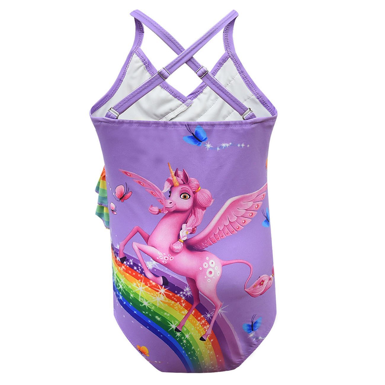 Girls One Piece Swimsuits unicorn Print Ruffle Swimwear Cross-strap sling Swimwear