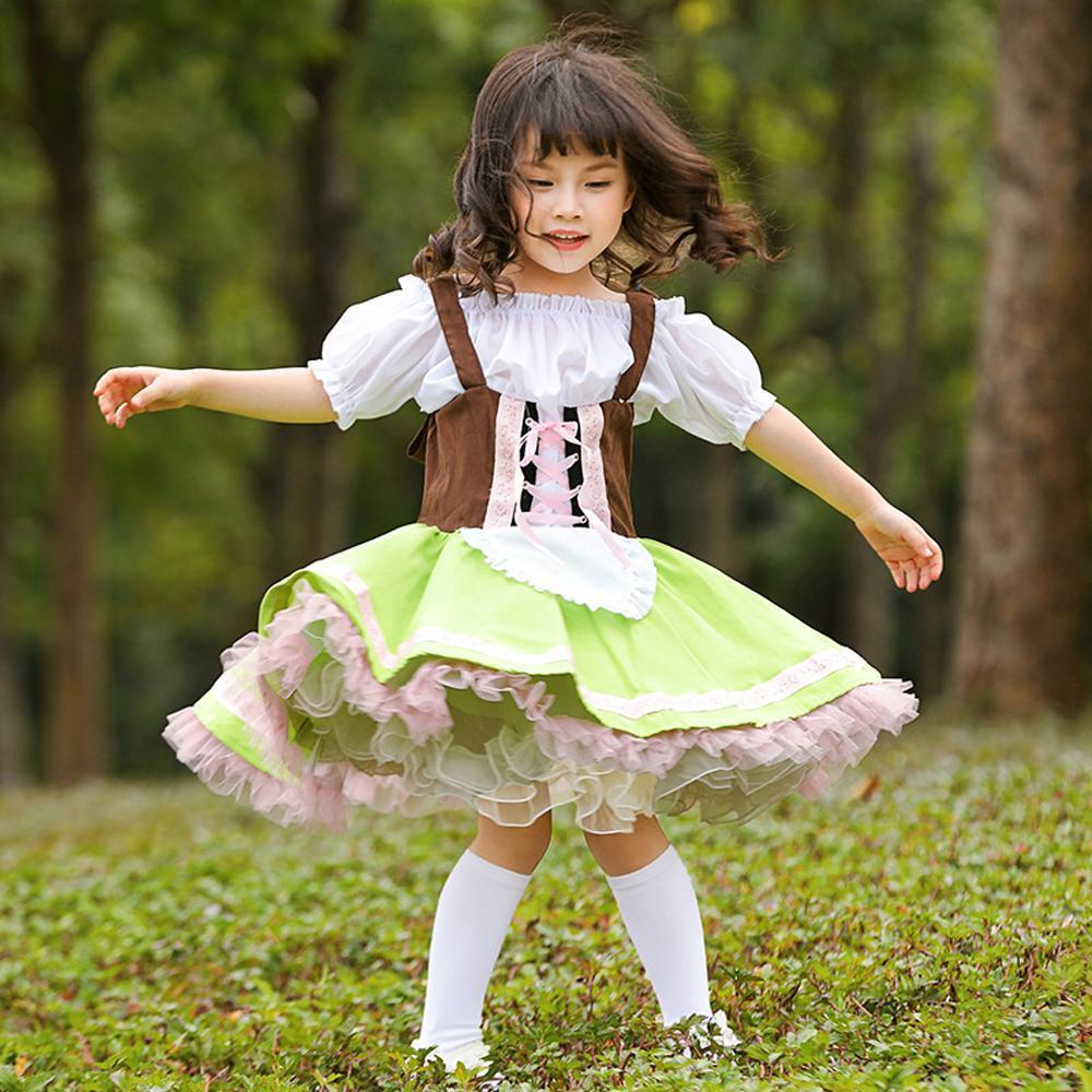 Grass green performance cosplay costumes dress for mom and me