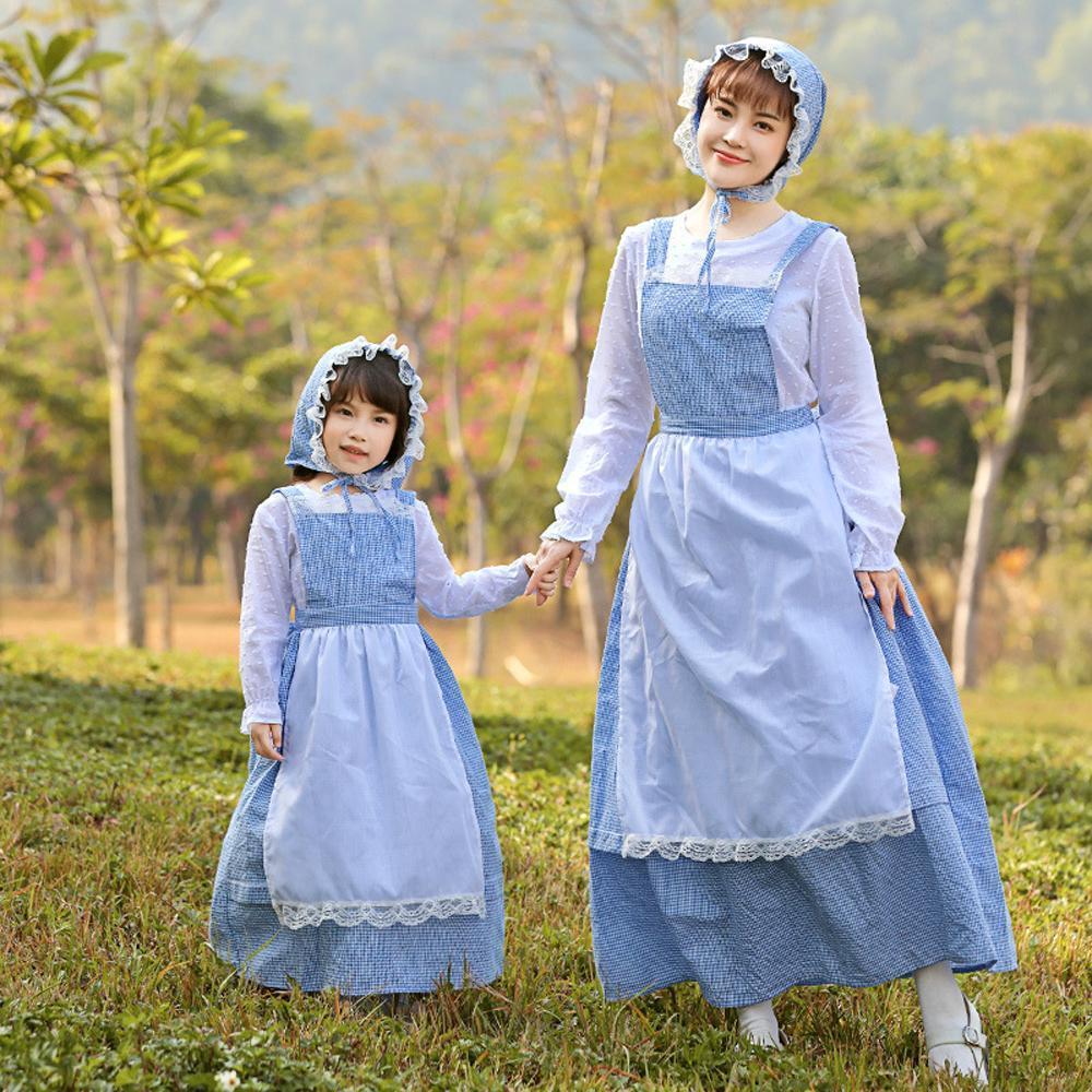 Blue Check Farm Outing cosplay  costume dress for mom and me