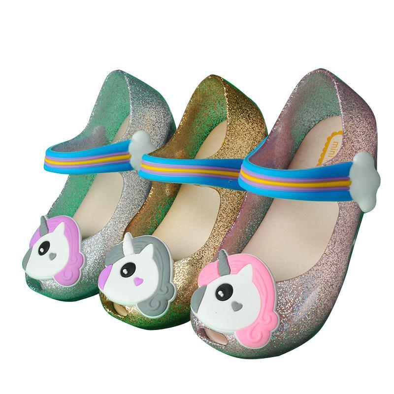 Led Unicorn Shoes Kids Glitter Shoes Mary Jelly Flats Shoes For Girls