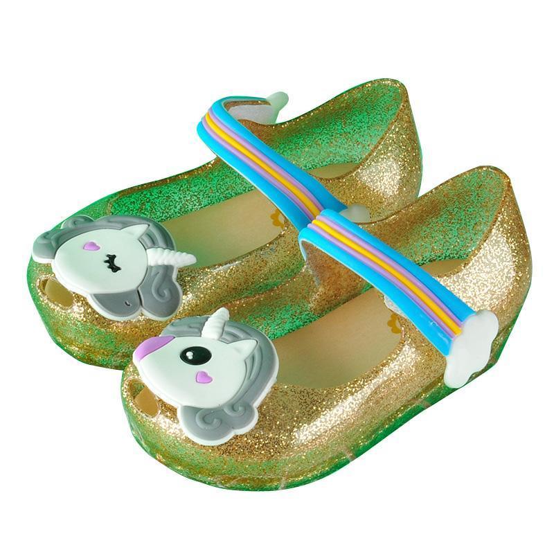 Led Unicorn Shoes Kids Glitter Shoes Mary Jelly Flats Shoes For Girls
