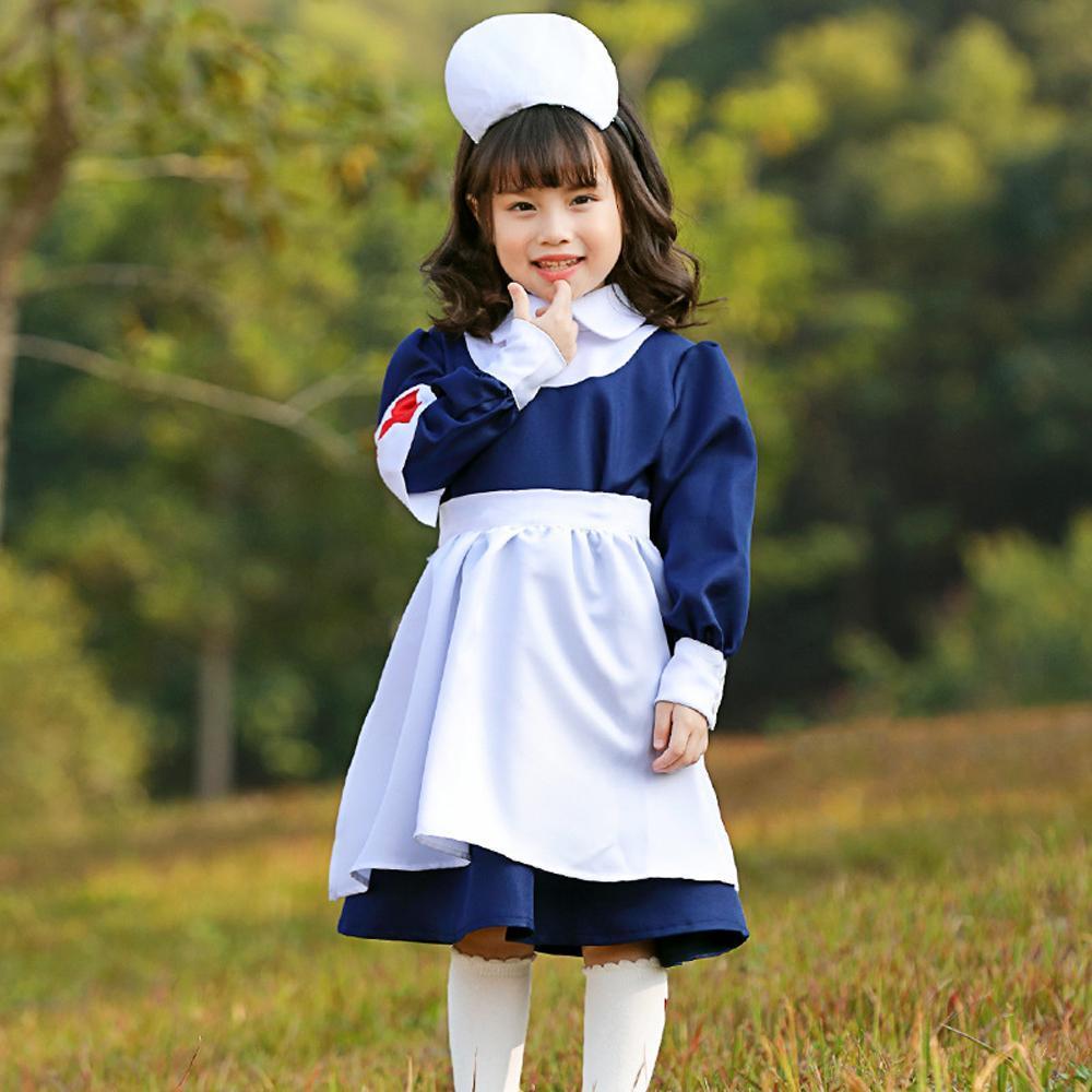 Blue and white maid Nurse cosplay costumes dress for adult and kids