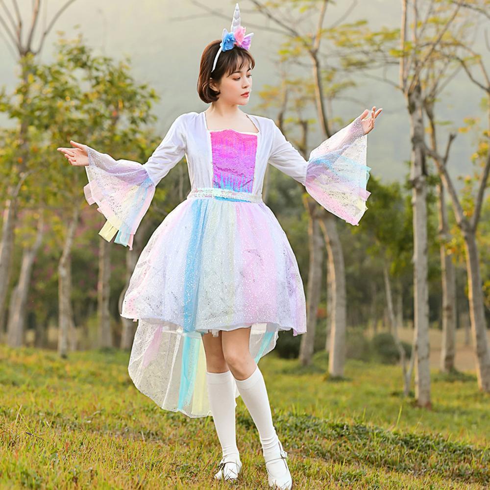 Rainbow unicorn candy color cosplay costumes dress for mom and me