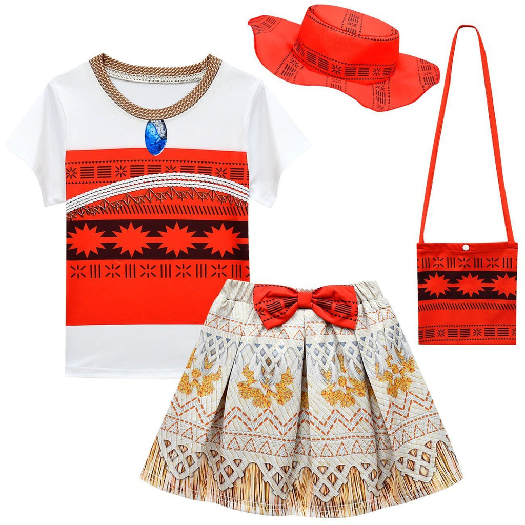 Moana Cartoon girl suit short sleeve short skirt bag hat