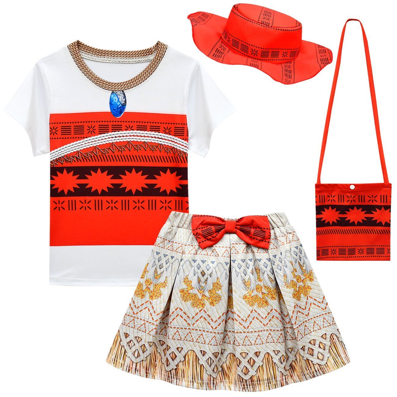Moana Cartoon girl suit short sleeve short skirt bag hat