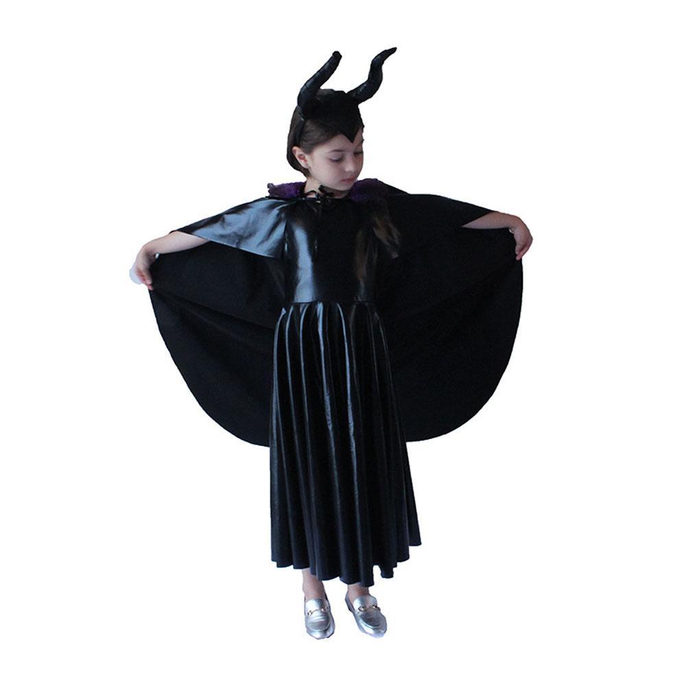 Maleficent Cosplay Costume 3 Pcs Cloak Outfit Girls Halloween Party Dress Up for Kids