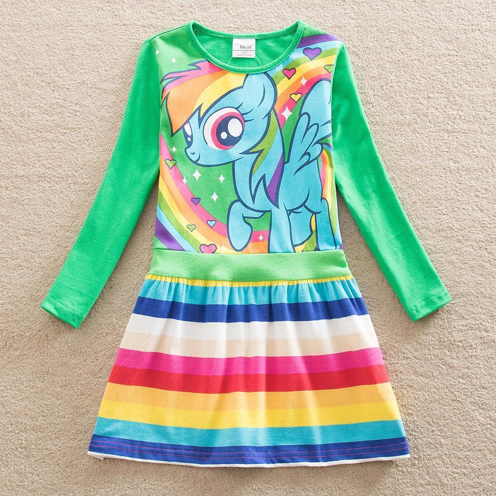 Little Girls' Dress Unicorn Striped Cartoon Rainbow Print Knee-length Long Sleeve Active Cute Dresses