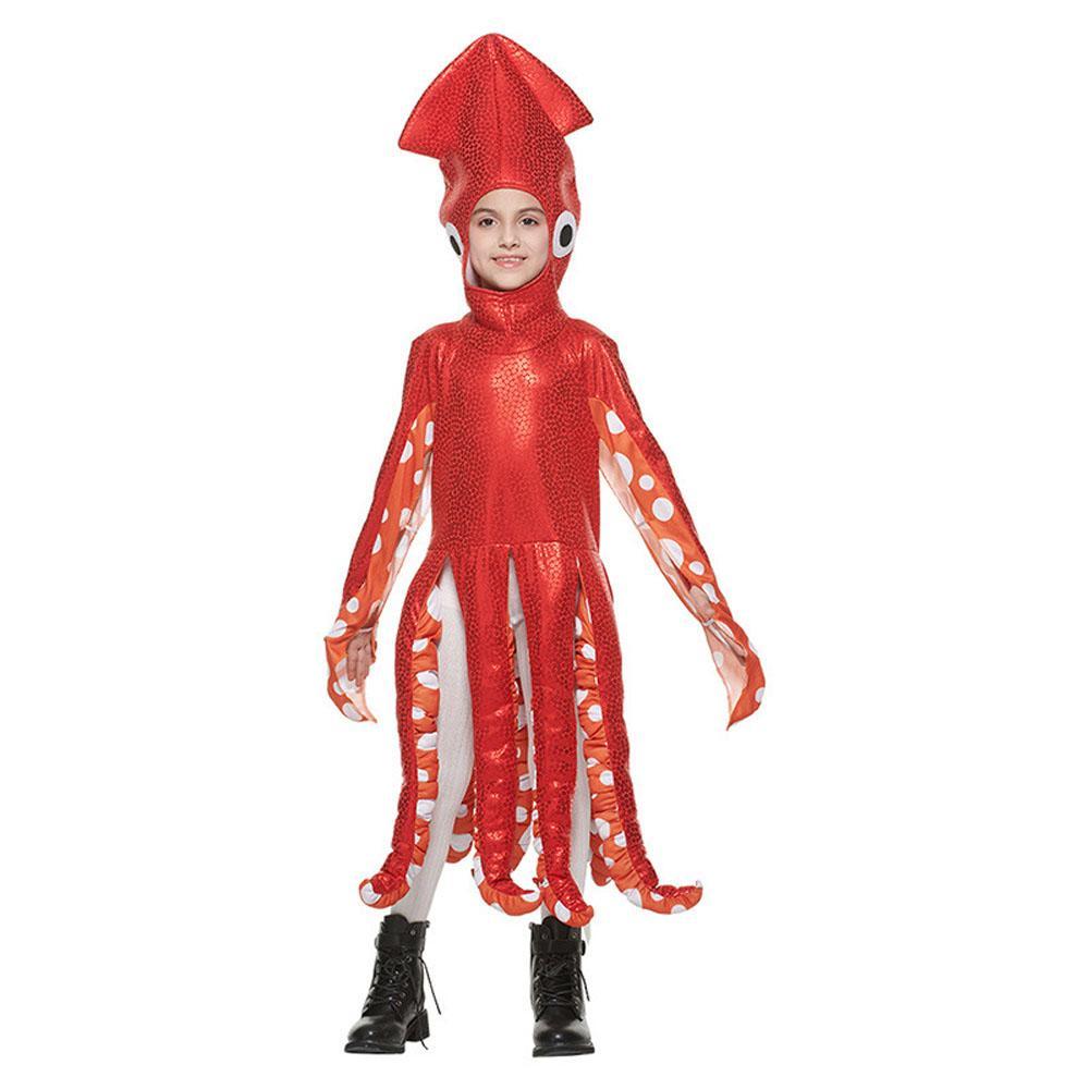 Squid Costume Red Leggings Jumpsuit Marine Life Cosplay Halloween Christmas School Party for Kids