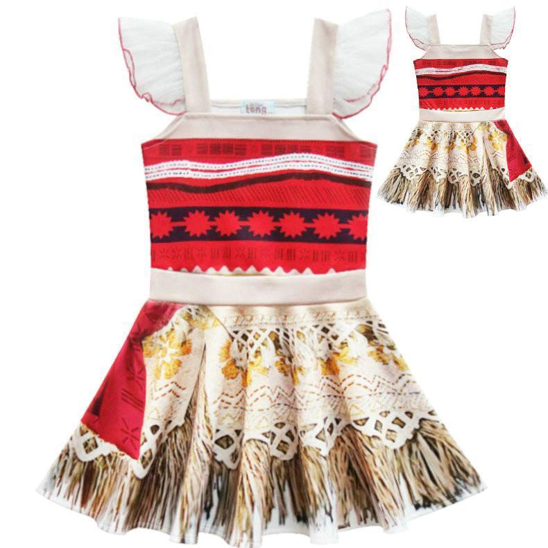 Moana Cosplay Costume Ruffled Sling Dress for Toddler Girls