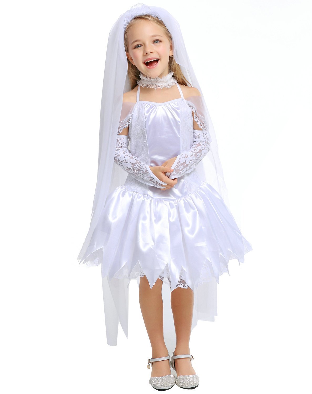 Child Girls Halloween White Angel Ghost Bride Cos Princess Dress