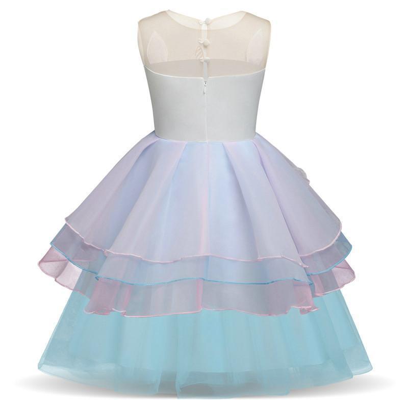 Unicorn Flower Applique Tulle Sleeveless Princess birthday Dress