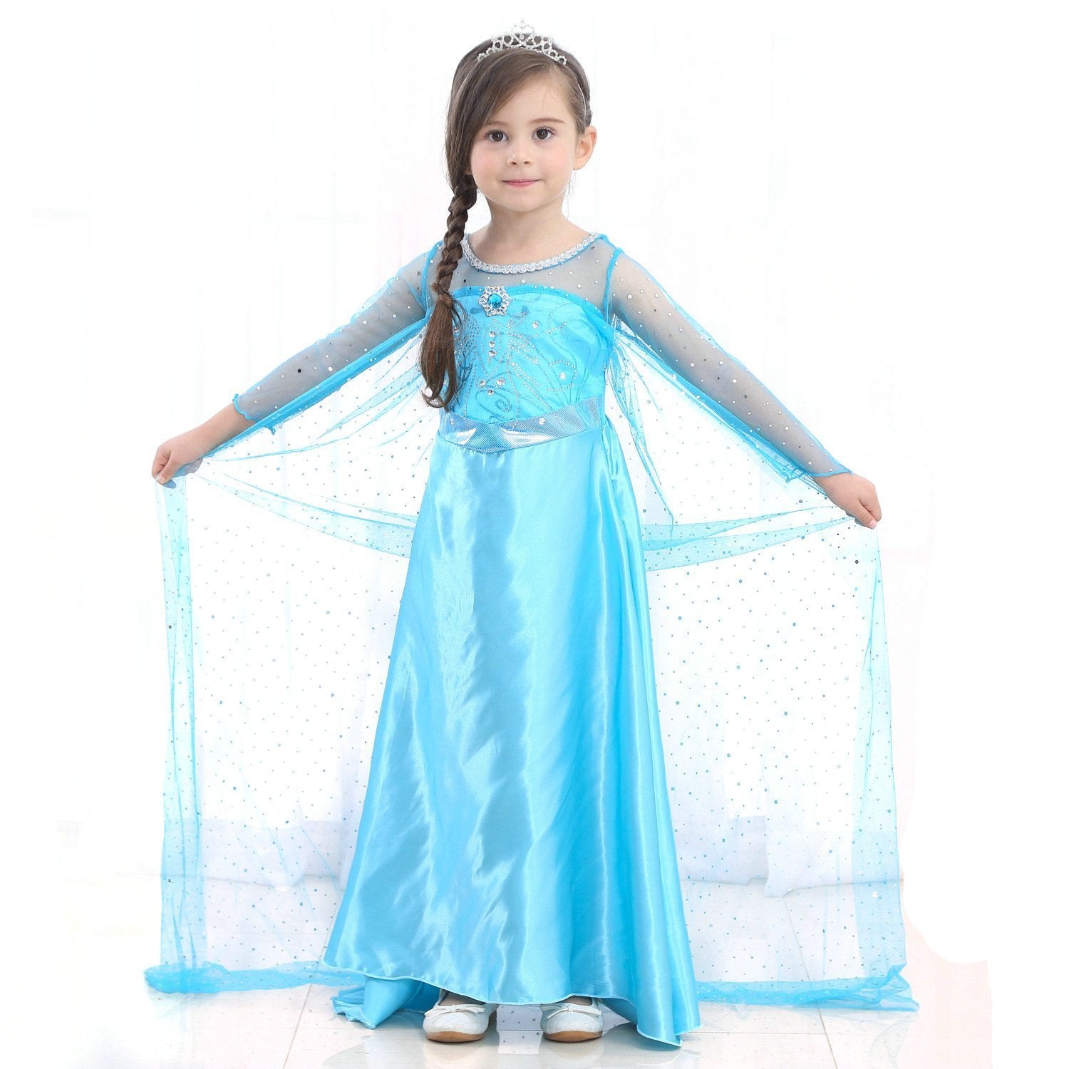 Frozen Elsa Cosplay Party Show Long sleeve Princess Dress for Girl