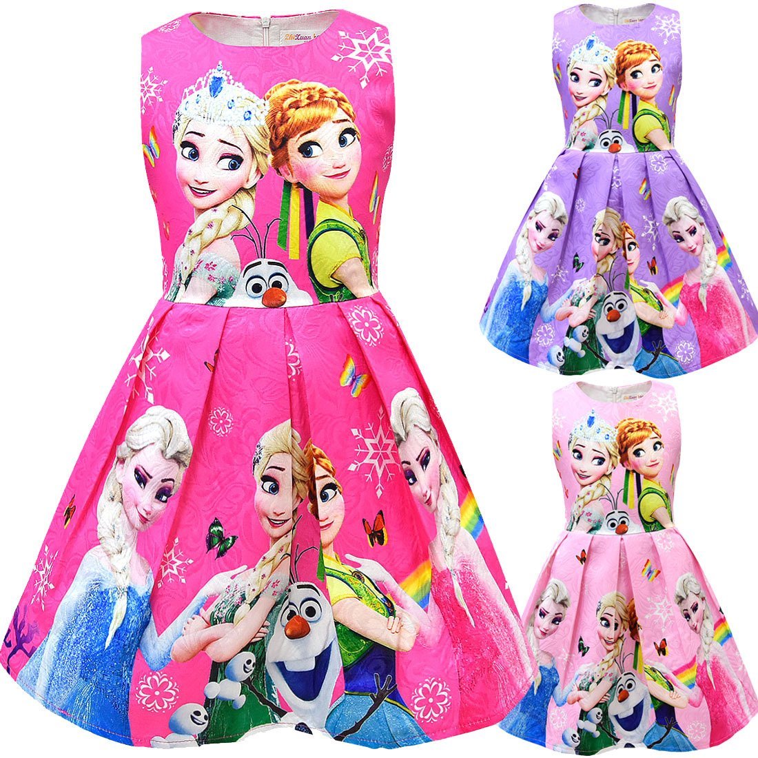 Girls Anna Elsa 2 Dress Girls Kids Party Birthday Dress Sleeveless Dress Frozen Princess Dress