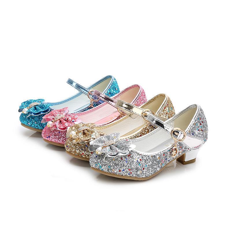 Girls Chunky Glitter Rock Bow Mary Jane Heels Dress Shoes