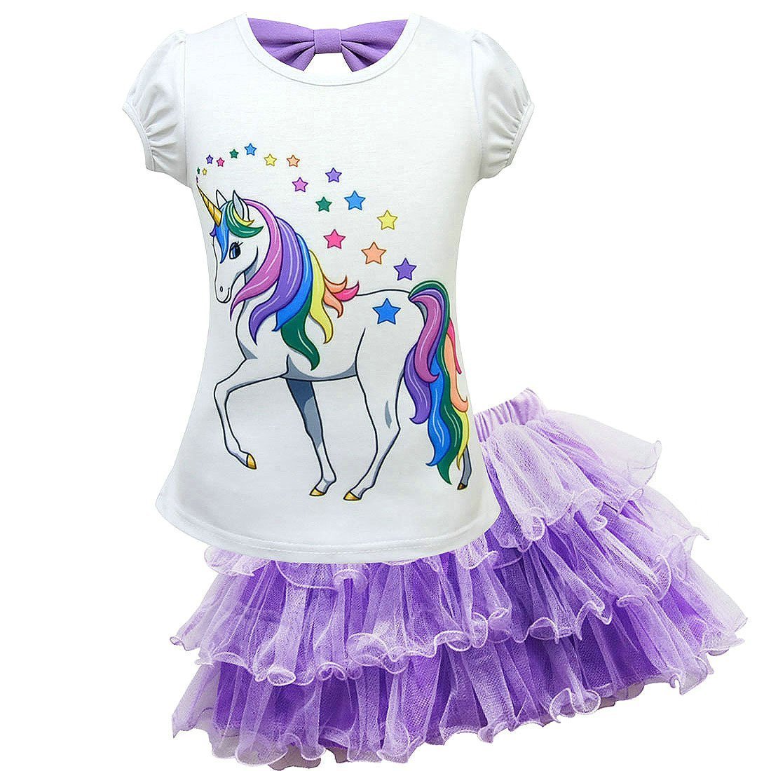 Unicorn Cartoon Mesh Tutu Dress Short Sleeve T-shirt Set for Kids