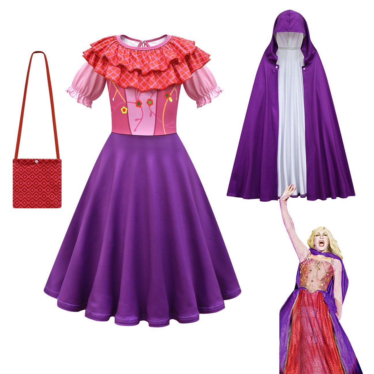 Purple hocus pocus Sarah Sanderson Cosplay Suit Costume Dress Outfits for kids