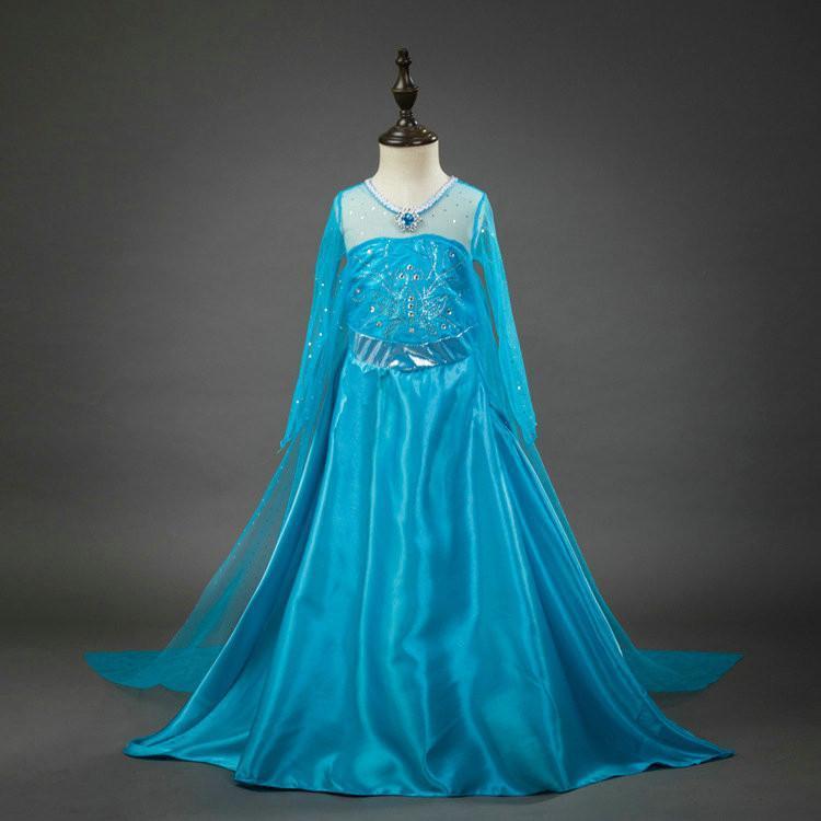 Frozen Elsa Cosplay Party Show Long sleeve Princess Dress for Girl