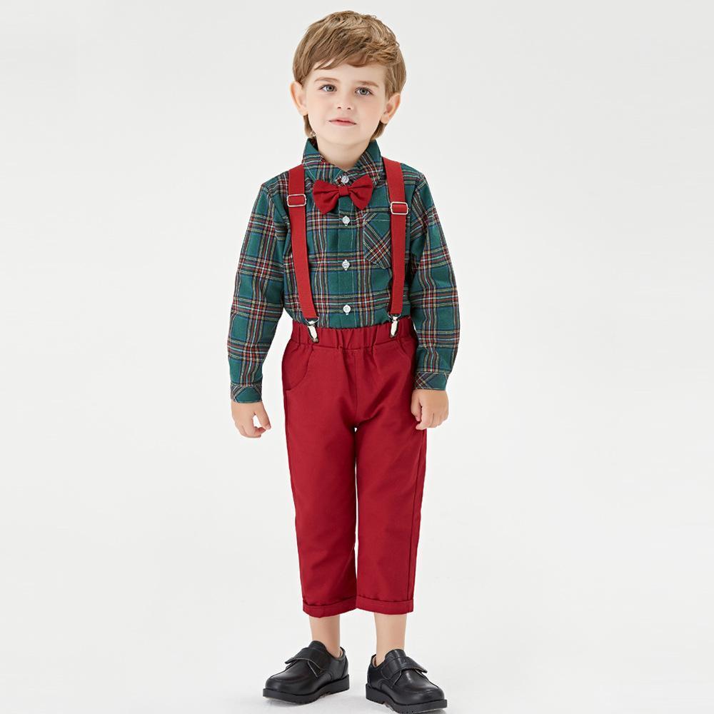 New children's plaid shirt long-sleeved trousers