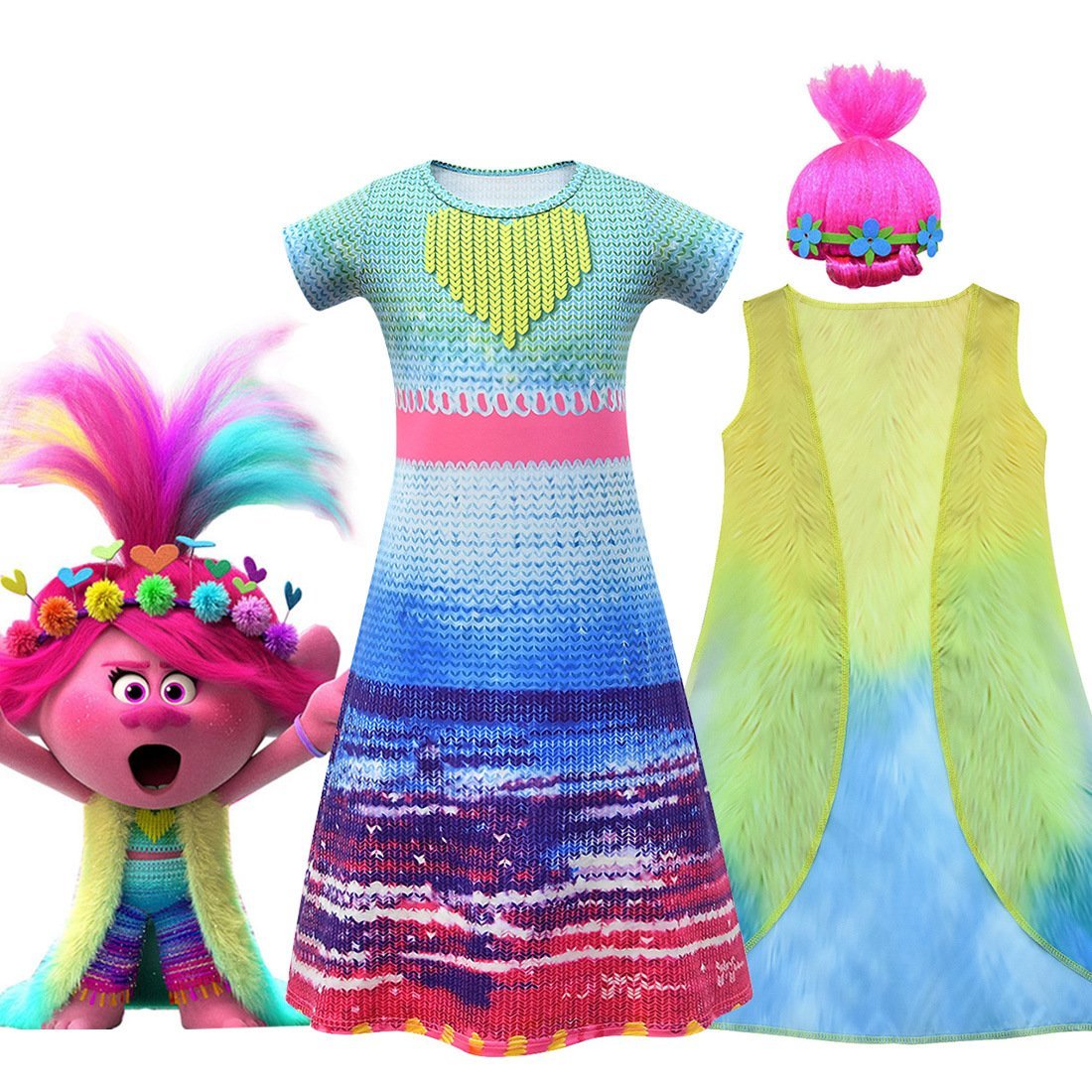 Kids Dresses for Girls Trolls 2 Dress Baby Girl Clothes Costume Short sleeve Princess Dress
