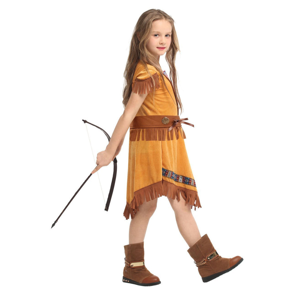 Kids Indian Princess Huntress Cosplay Costume Girls Halloween Dress Up Outfit