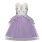 Unicorn Flower Applique Tulle Sleeveless Princess birthday Dress - Azufun