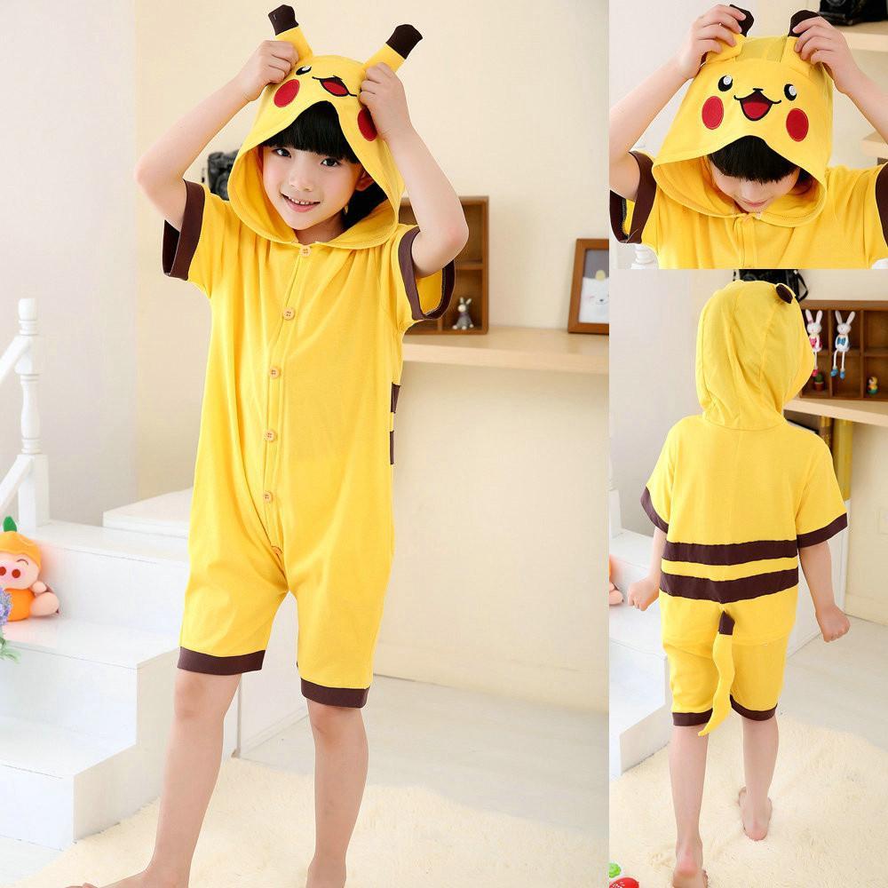 Pokemon Pikachu kids Yellow Animal Onesies Summer Pajamas - Azufun