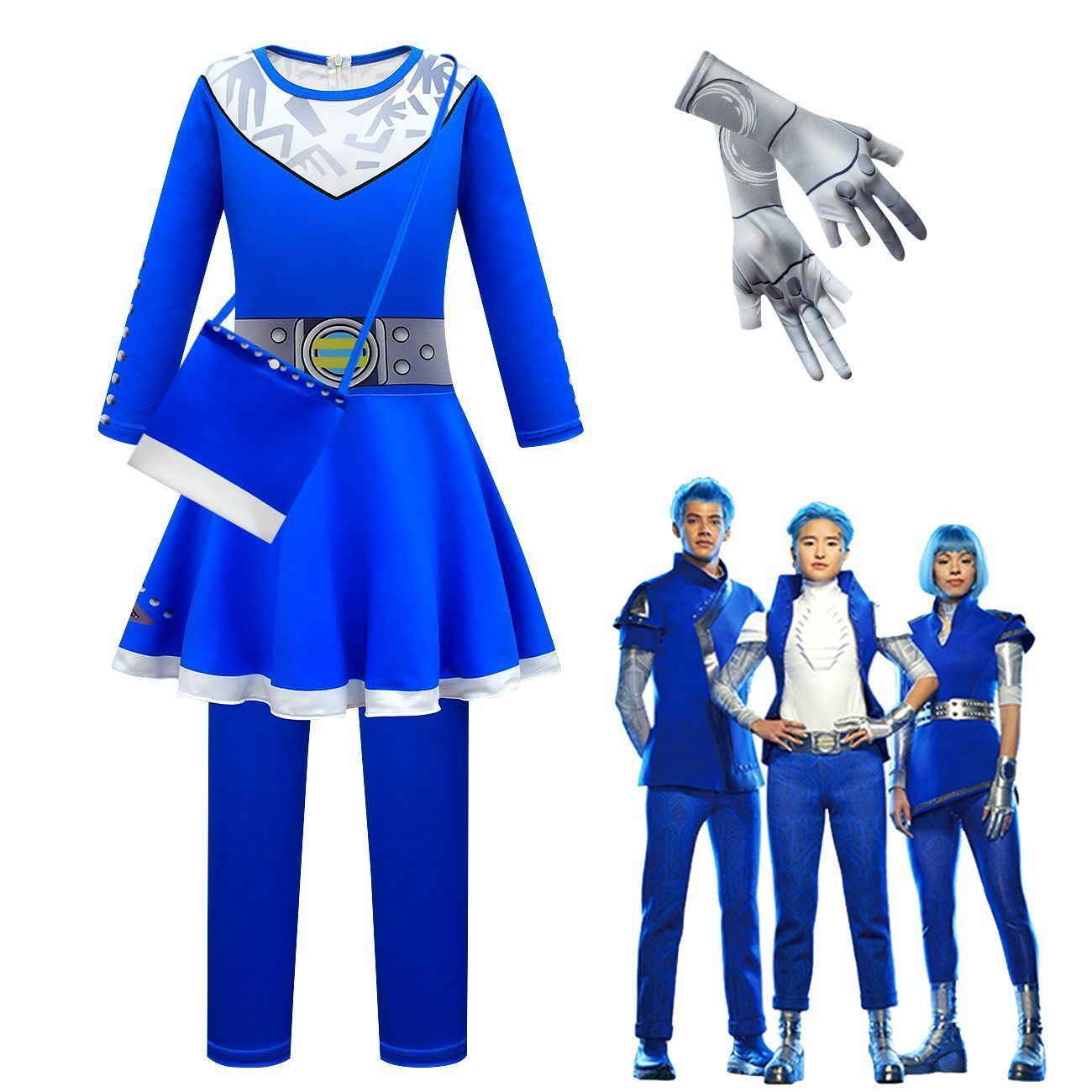 Zombies 3 Blue Cosplay dress Jumpsuit Costume Bodysuit Outfits for kids - Azufun