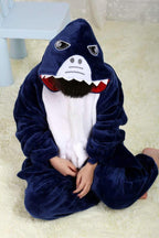 Blue Shark Kigurumi Pajamas Onesie Kid Flannel Animal Hoodie - Azufun