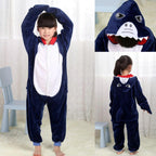 Blue Shark Kigurumi Pajamas Onesie Kid Flannel Animal Hoodie - Azufun