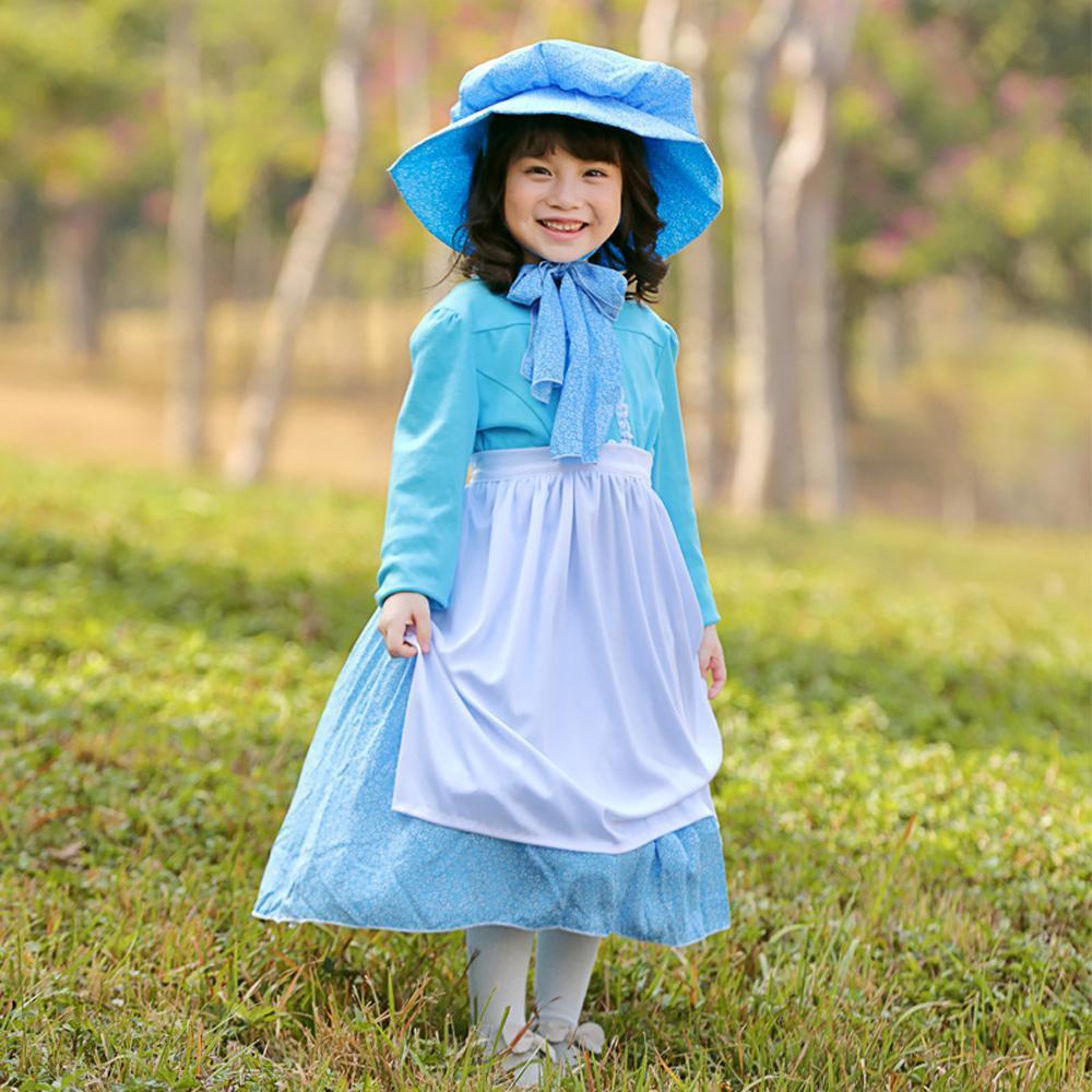 Farm Picnic Light Blue Long Sleeve Polka Dot cosplay costumes dress for mom and me - Azufun