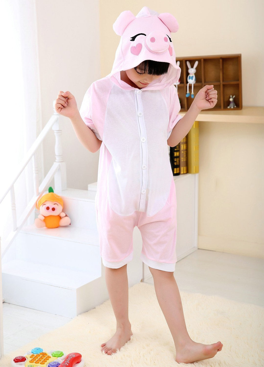 Pink Pig kigurumi kids Animal Onesies Summer Pajamas Costume - Azufun