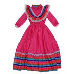 Traditional Mexican Rose Red Cosplay Costume Long Skirt Dance Halloween Party Game Dress for Girls