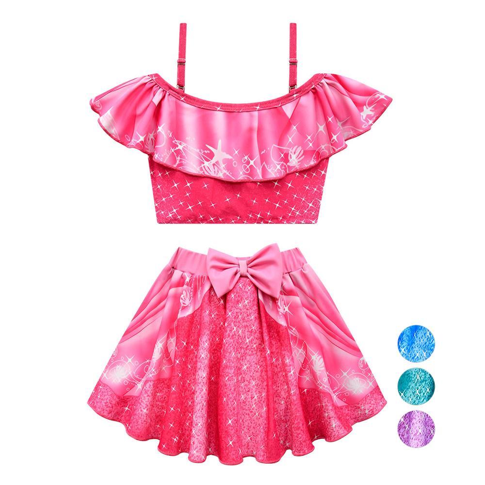 LePei Sandy Ariel Aurora Princess 2pcs Kids Swimsuit Set Cartoon Swimwear Outfits Bathing Suit for Girls