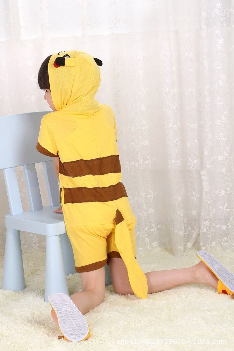 Pokemon Pikachu Kid Animal Onesie Pajama Party Kigurumi Short Sleeve - Azufun