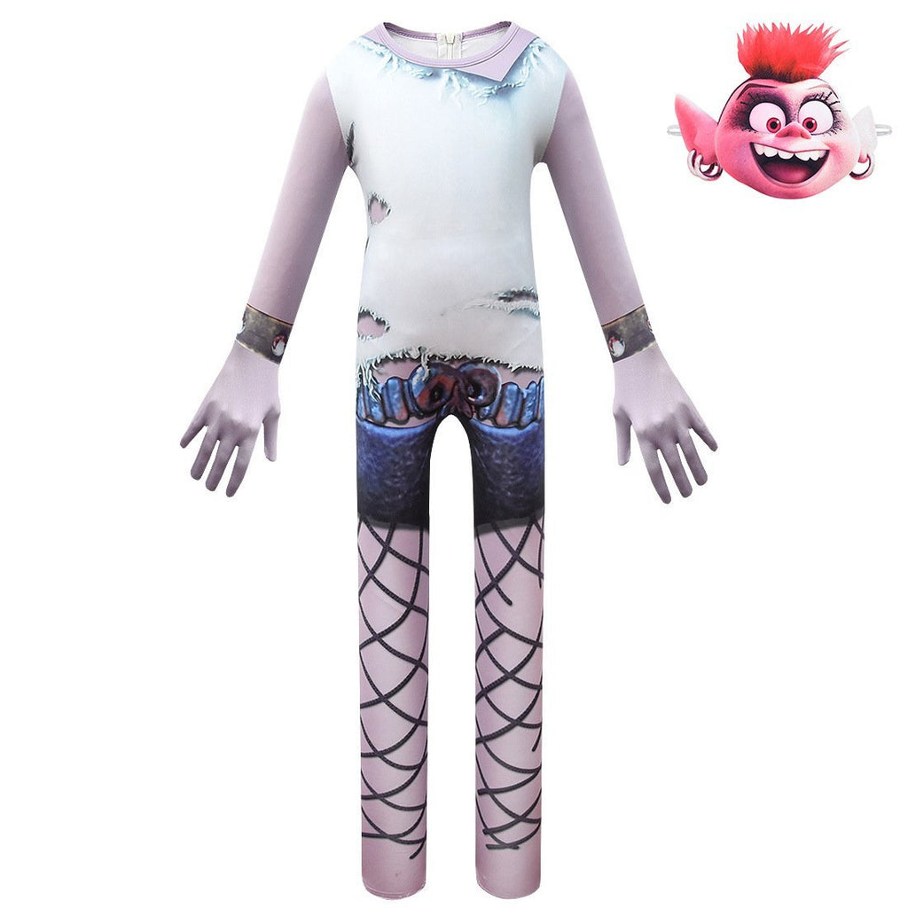 Kids white Trolls2 Queen Barb Christmas Cosplay Zentai Suit Costume Children Jumpsuit Bodysuit Outfits - Azufun