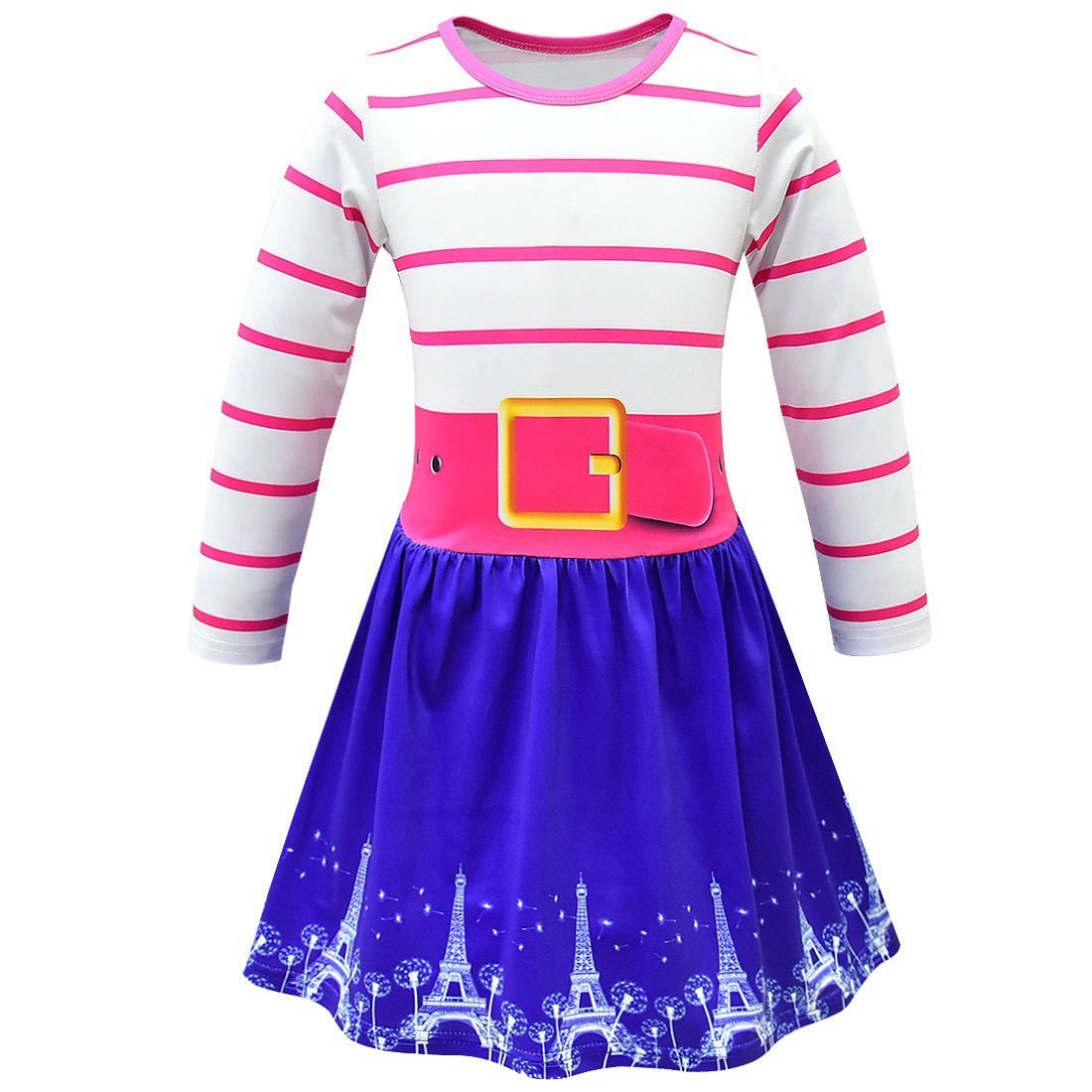Fancy Nancy Cosplay Striped Long Sleeve Dress for Kids - Azufun