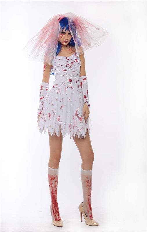 Halloween Zombie Corpse Bride Costume Vampire Dress - Azufun