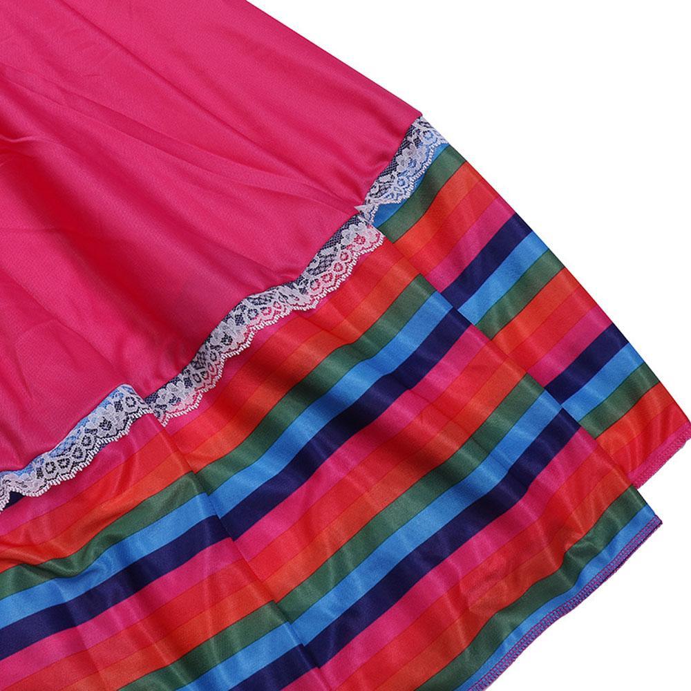 Traditional Mexican Rose Red Cosplay Costume Long Skirt Dance Halloween Party Game Dress for Girls