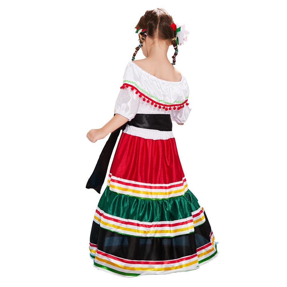Mexican Ethnic Dress Traditional Children's Halloween Costume Senorita Dance Outfit Skirt for Girls