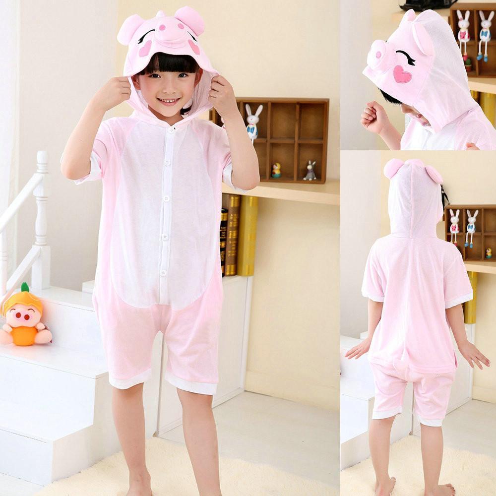 Pink Pig kigurumi kids Animal Onesies Summer Pajamas Costume - Azufun