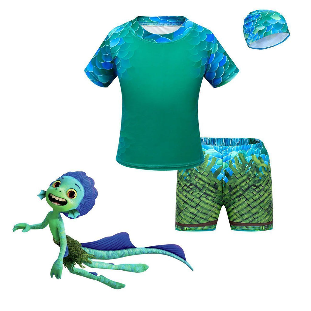 Three-piece Swimsuit Set Luca Cosplay Kids Swimsuit Set - Azufun