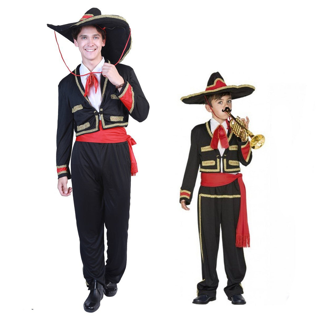 Mexican Mariachi Costume Sombrero Day of The Dead Halloween Cosplay Outfit For Kids Adults - Azufun