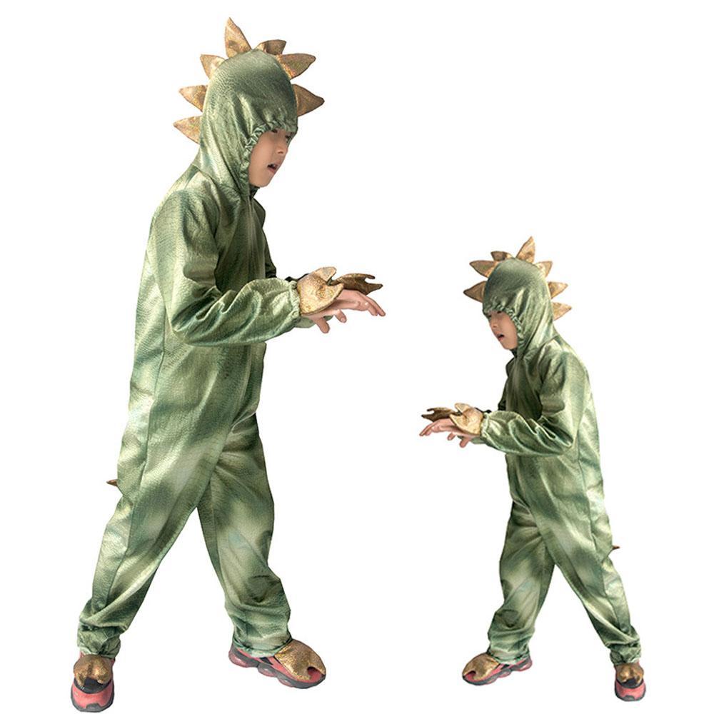 Dinosaur Cosplay Costume Halloween Hooded Green Dino Jumpsuit for Boys Kids
