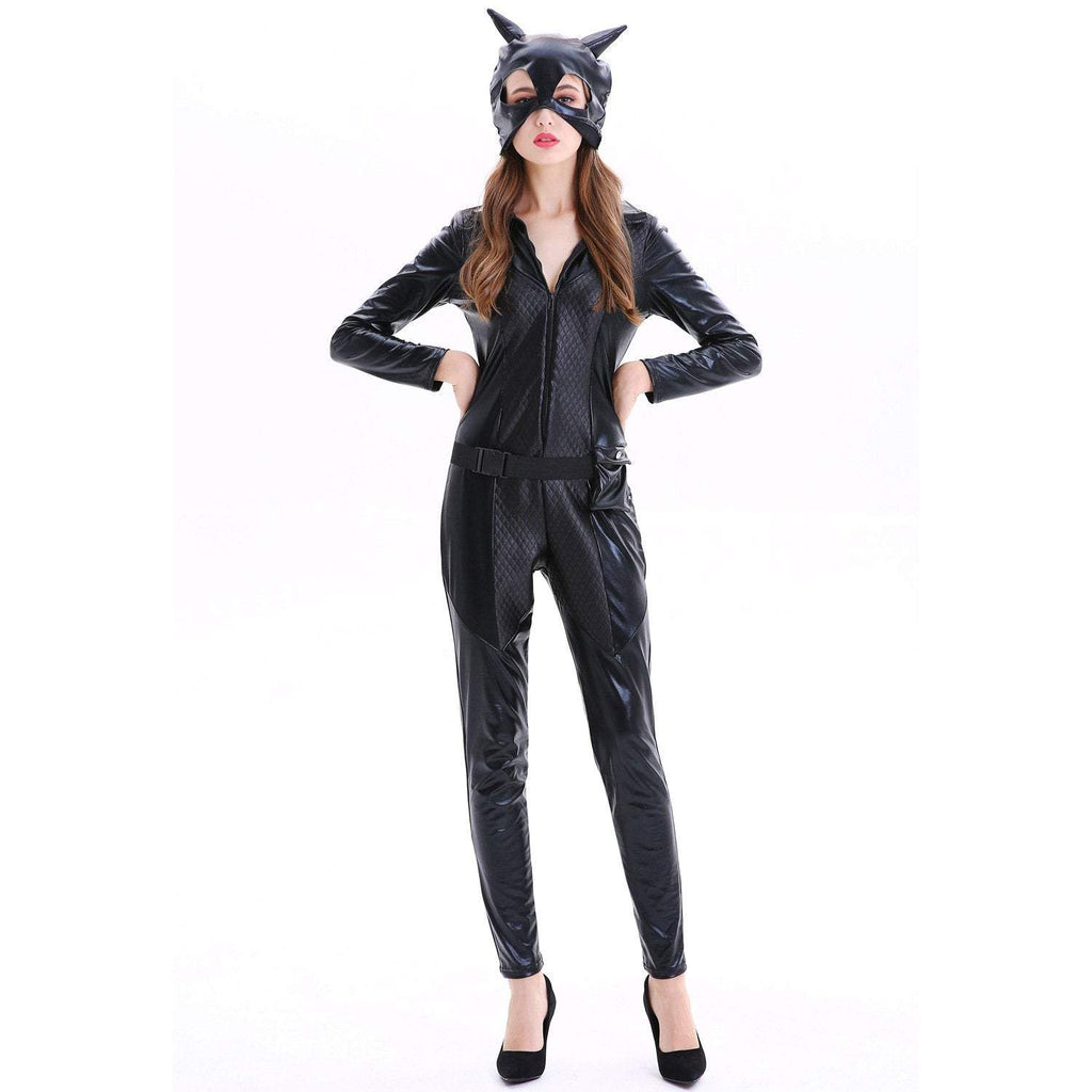 Catwoman Costumes Leather Jumpsuit Halloween - Azufun