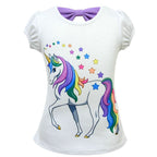 Unicorn Cartoon Mesh Tutu Dress Short Sleeve T-shirt Set for Kids - Azufun